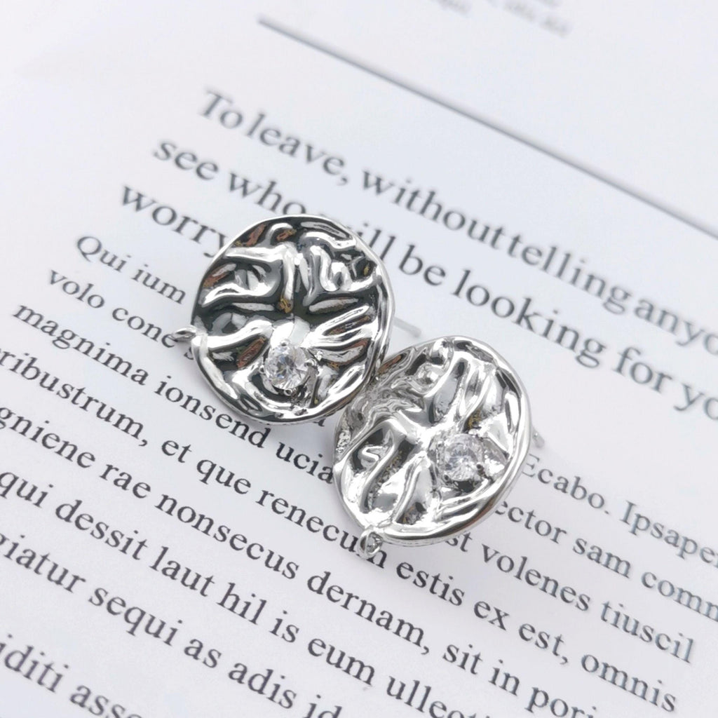 10pcs Round Earring Post with Loop, 14K White Gold Plated, S925 Silver Pin Nickel Free Earrings, Knot Ear Stud with Loop ZX141