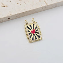 Load image into Gallery viewer, Rectangular Card Charm, 18K Gold Plated CZ Pave Pendant, Heart Charm, Planet Pendant, Necklace Making Charm, Jewelry Findings S1290