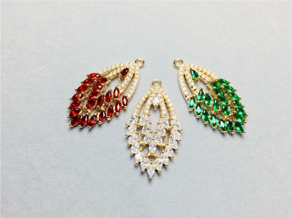 CZ Pave Oval Charm, Cubic Zircon Crystal Pendant, Bracelet Necklace Pendant, 14K Real Gold Plated, Jewelry Findings STG027-F126