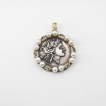 Load image into Gallery viewer, Antique Silver Boho Head Pendant, Boho Coin Charm, Gold Plated, Necklace Making Charm, Jewelry Findings S20699