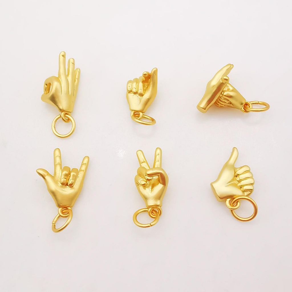 Matte Gold Hand Gestures Charm, 18K Sand Gold Plated Hand Symbol Charm Pendant, Necklace Bracelet Making charms, Jewelry Findings S624