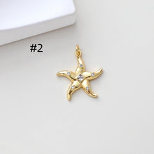 Load image into Gallery viewer, Gold Marine Life Pendant, 18k Gold Plated Brass Charm, Polish Gold Shell Pendant, Starfish Charm, Necklace Making, Jewelry Findings S1307