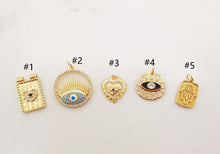 Load image into Gallery viewer, Evil Eye Charm, Coin Pendant, Heart Charm, 18K Gold Plated CZ Pave Eye Pendant, Necklace Making Charm, Jewelry Findings S1024