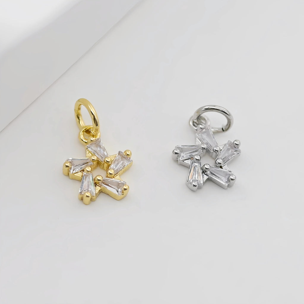 Tiny Star Charms, 8.5mm, Crystal Cubic Star Pendant, Star Connector, 18K Gold Plated, Necklace charms, Jewelry Findings S20647