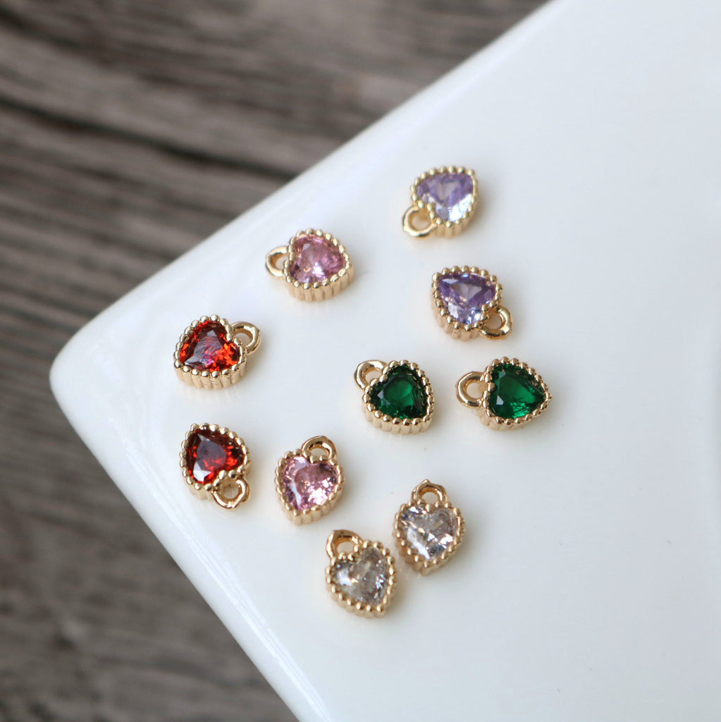 10 قطع من دلايات القلب الصغيرة، دلاية قلب مكعب، قلادة حب مرصعة بأحجار الزركونيا المكعبة مطلية بالذهب عيار 18 قيراطًا، قلادات لصنع القلائد، قطع مجوهرات HL124-F088