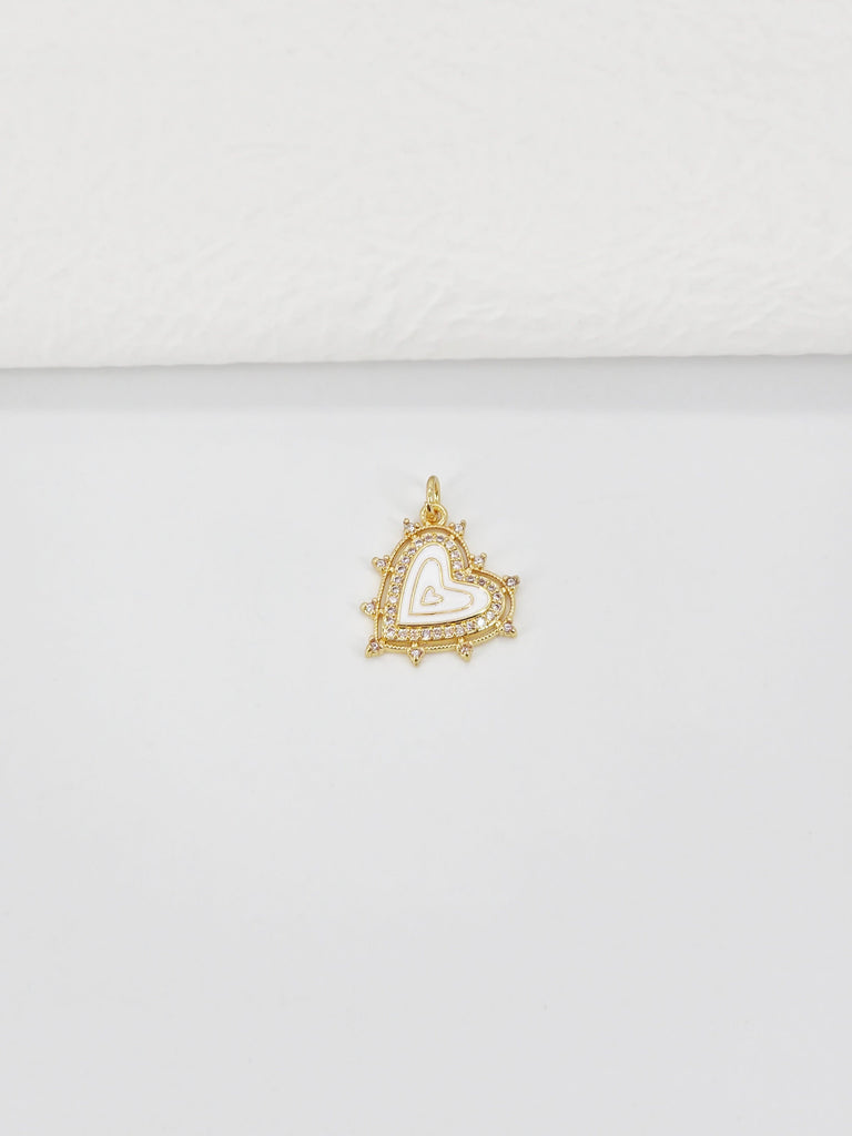 Enamel Heart Charm, 18K Gold Plated Heart Pendant, CZ Pave, Necklace Bracelet Making Pendant S20779