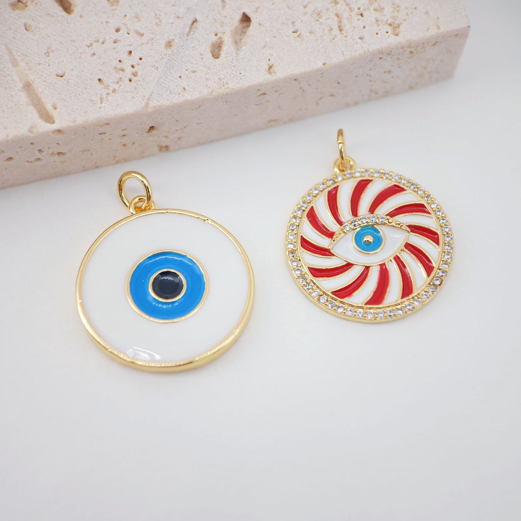 Dije de ojo turco cúbico, colgante redondo con micro pavé de circonitas cúbicas, chapado en oro de 18 quilates, 20 mm, para hacer collares, accesorios de joyería S20460