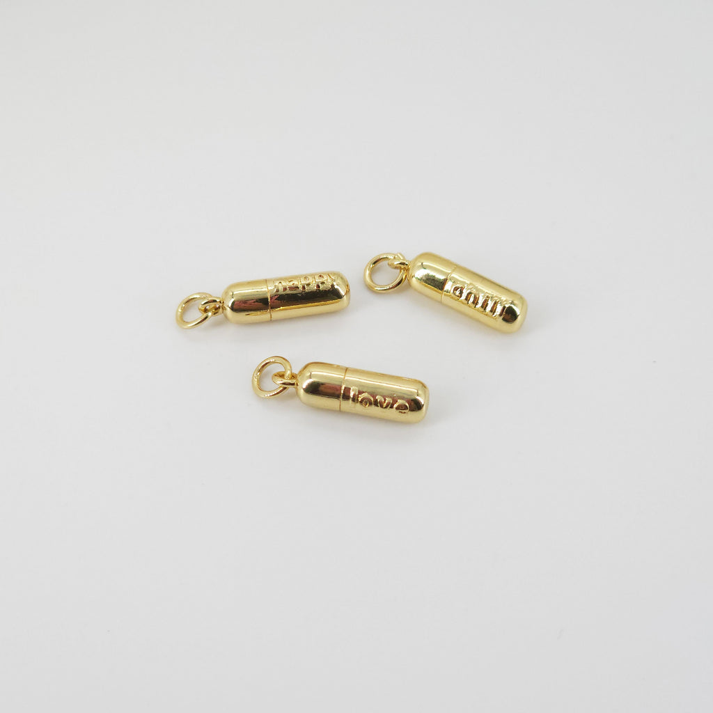 Gold Pills Charms, 18K shiny Gold Plated Love Pendant, Necklace Making Charms, Jewelry Findings S20805
