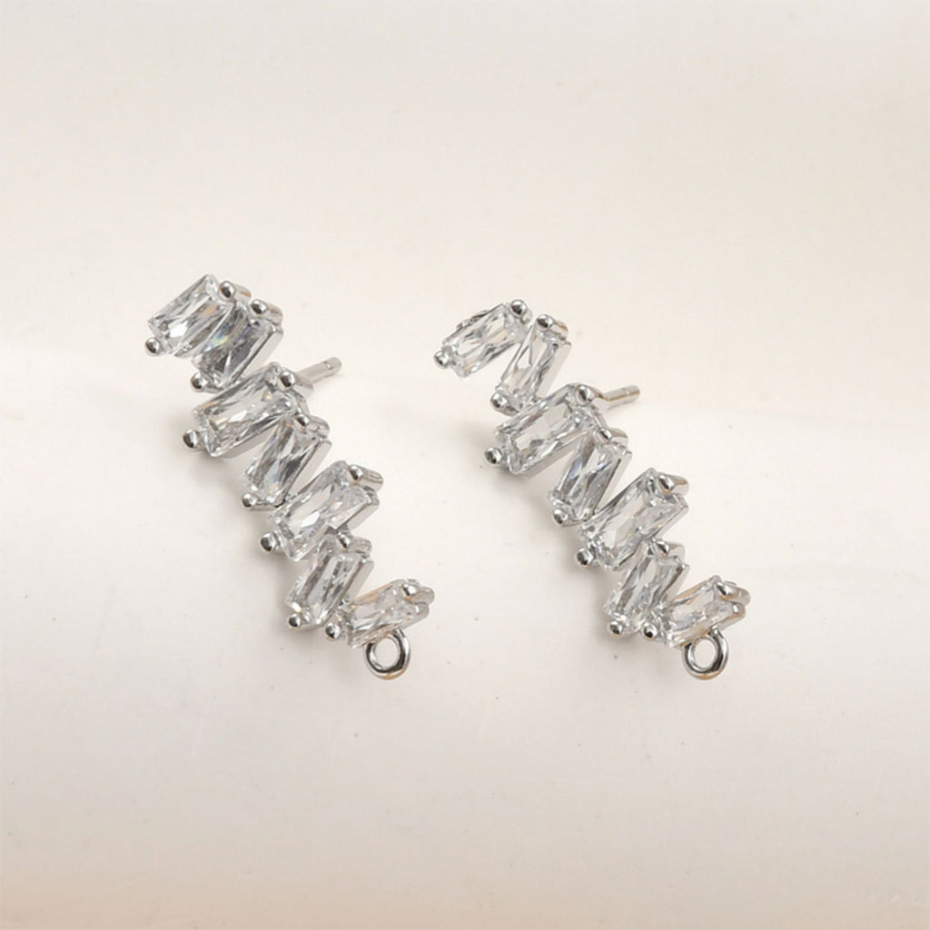 Irregular Pave CZ Earring Post, 14K Gold/Silver Plated,  S925 Silver Pin Nickel Free Earrings, Hypoallergenic Earring Findings LL115-D0084