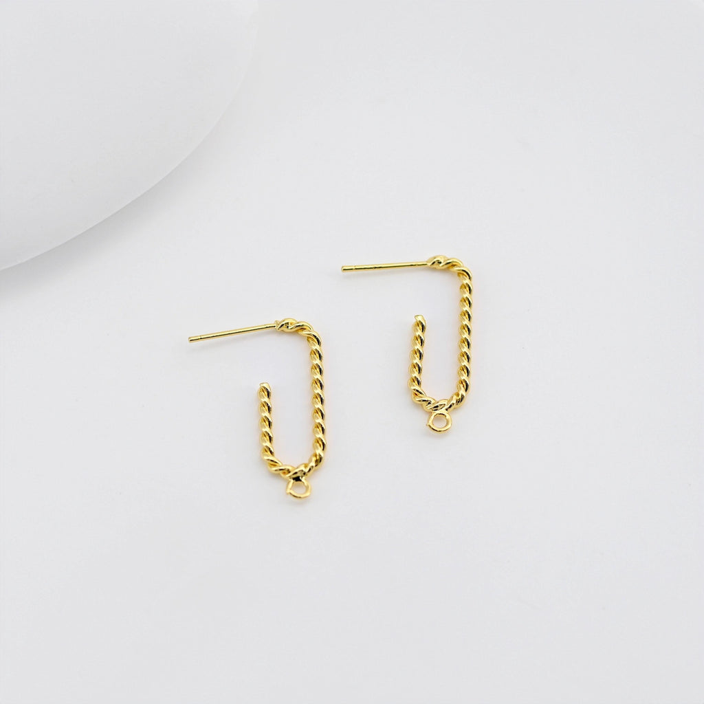 Twisted Gold  U Shape Earring Post With Loop, S925 Silver Ear Pin Nickel Free Earrings, Hypoallergenic Earring Findings D0361