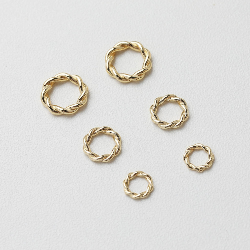 10pcs Twisted Closed Jump Rings for Jewelry Making, Thickened Gold Plated, 6mm,8mm,9.4mm Round Connectors, Jewelry Finding GT022