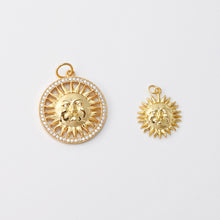 Load image into Gallery viewer, Sun Charm, Sunny Face Round Pendant, 18K Gold Plated, 20mm, 29.8mm, Necklace Making Charm, Jewelry Findings