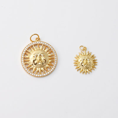 Sun Charm, Sunny Face Round Pendant, 18K Gold Plated, 20mm, 29.8mm, Necklace Making Charm, Jewelry Findings