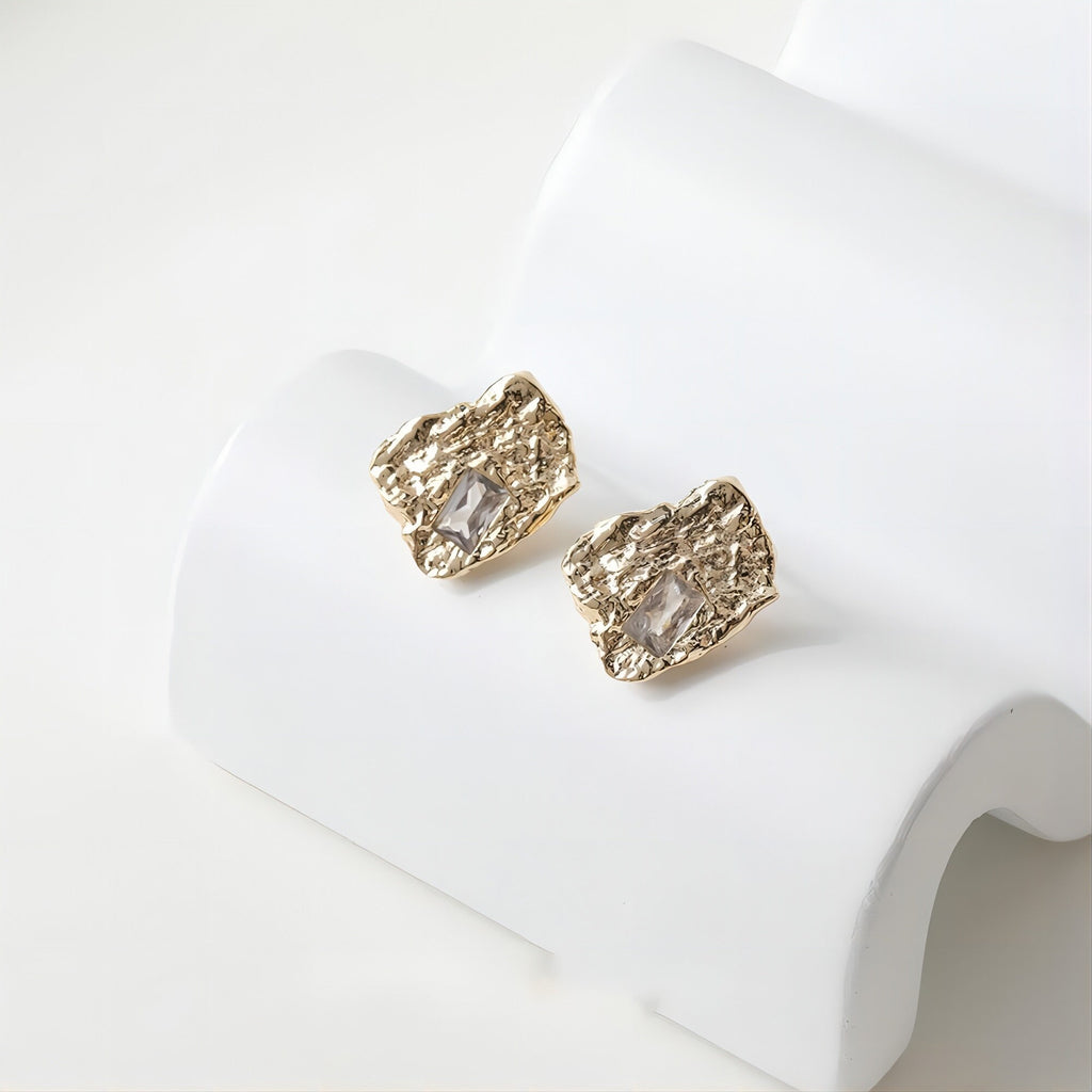 قرط أذن مربع غير منتظم مع حلقة، ذهبي/فضي، أقراط فضة S925 خالية من النيكل، نتائج قرط مضادة للحساسية GE043