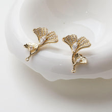 Load image into Gallery viewer, Maple Leaf Earrings Post With Loop, S925 Silver Ear Pin, Nickel Free Earrings, CZ Pave Ear Stud, Hypoallergenic Earring Findings GZ718