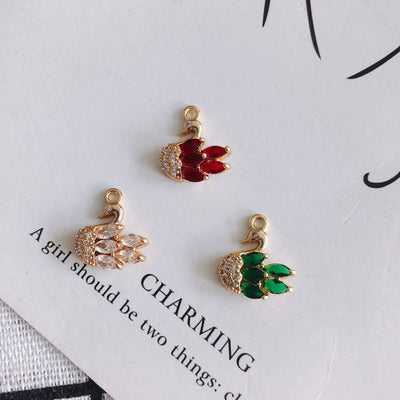 CZ Pave Little Swan Charm, Cubic Zircon Crystal Swan Pendant, Bracelet Necklace Pendant, 14K Gold Plated Charm, Jewelry Findings MY052-F234