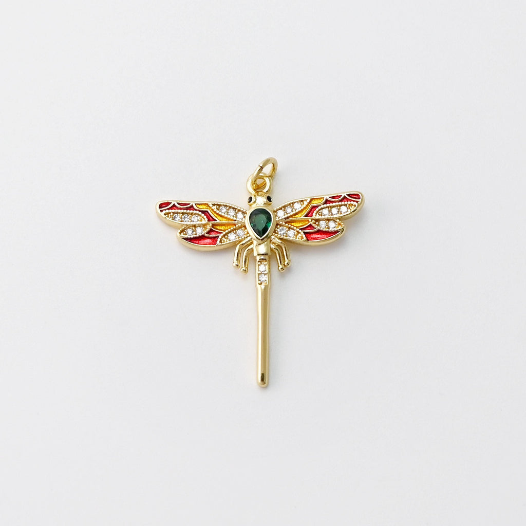 Owl Charms, Dragonflies Pendant, 18K Gold Plated Cubic Micro Pave Charms, The Owl Pendant, Necklace charms, Jewelry Findings S20770