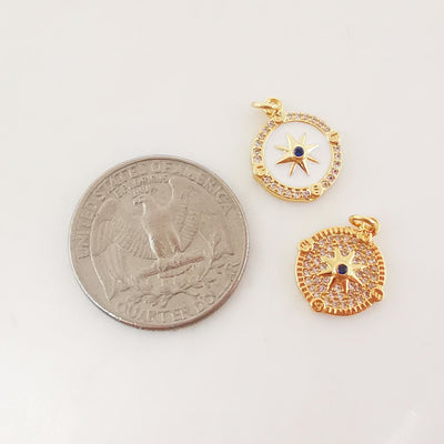 Enamel North Star Charms, Coin Cubic Pave Star Pendant, 18K Gold Plated, 13mm, Necklace Making Star Charms, Jewelry Findings S20236