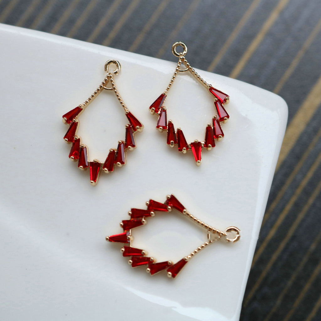 CZ Pave Fan Shape Charm, Cubic Zircon Crystal Fan Pendant, CZ Earring Charms,  Gold Plated Brass Earring Charms, Jewelry Findings HL058-F035