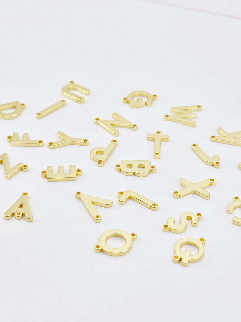 Cuentas con letras del alfabeto en oro brillante de 18 quilates, cuentas con iniciales, dijes de letras, huecos de doble cara, cuentas con iniciales para collar y pulsera S20682