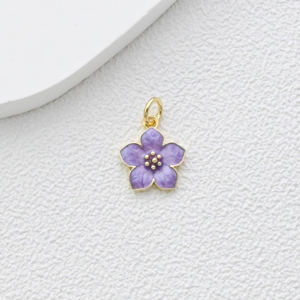 Dijes de flores pequeñas de esmalte, colgante chapado en oro de 18 quilates, dijes para collares y pendientes, accesorios para bisutería S1357