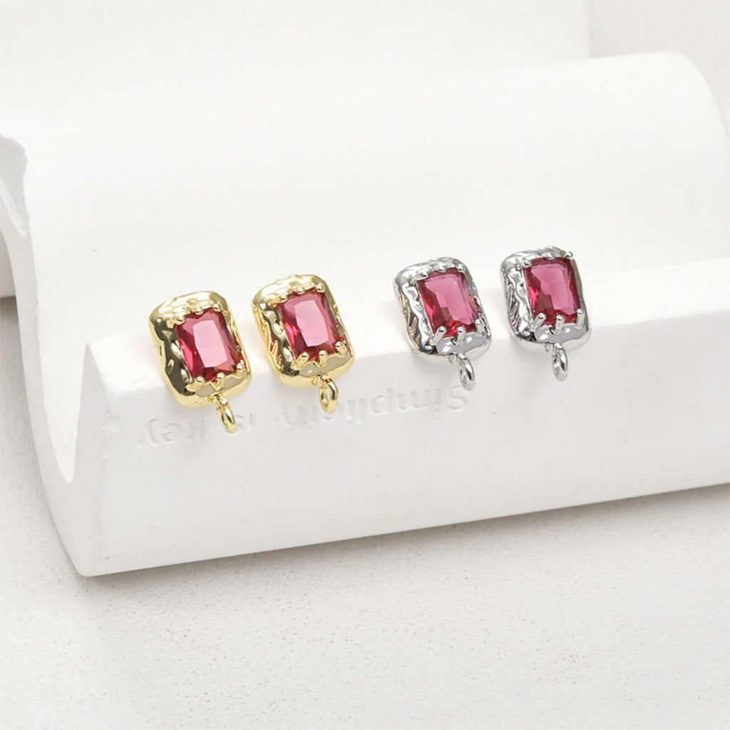 Rectangular CZ Pave Ear Post With Loop, S925 Silver Ear Pin Nickel Free, Gold/Silver Ear Stud, Hypoallergenic Earring Findings LL204