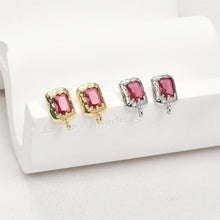 Load image into Gallery viewer, Rectangular CZ Pave Ear Post With Loop, S925 Silver Ear Pin Nickel Free, Gold/Silver Ear Stud, Hypoallergenic Earring Findings LL204