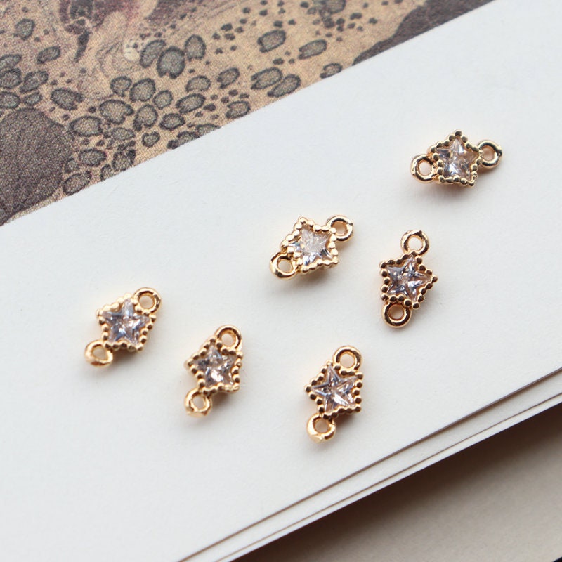20pcs CZ Pave Mini Star Charm, Crystal Pendant, 5mm, Earring Connectors, Real Gold Plated Brass Earring Charms, Jewelry Findings JY035-F205