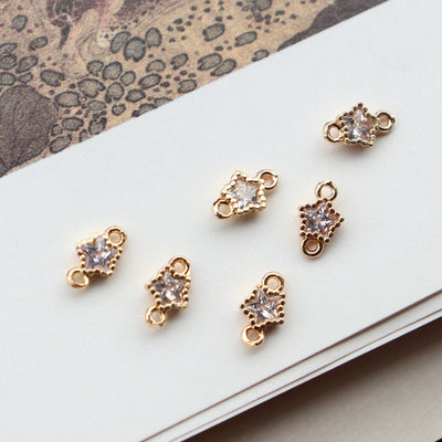 20pcs CZ Pave Mini Star Charm, Crystal Pendant, 5mm, Earring Connectors, Real Gold Plated Brass Earring Charms, Jewelry Findings JY035-F205