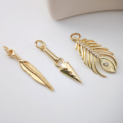 Danity Feather Pendant, Plume Charm, 18K Gold Plated Earring Making Findings, Jewelry Findings S1133