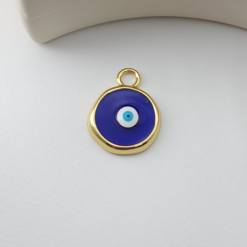 Enamel Multicoloured Evil Eye Charm, 18K Gold Plated Round Pendant, 20mm, Necklace Making Charm, Jewelry Findings S1231