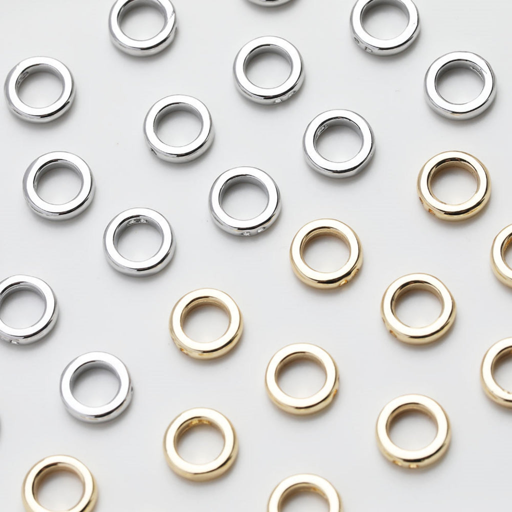 Gold Plated Circle Pendant , 9mm, 2 holes, Nickel Free Circle Charm, Circle Connectors, DIY Jewelry Making Findings GZ510