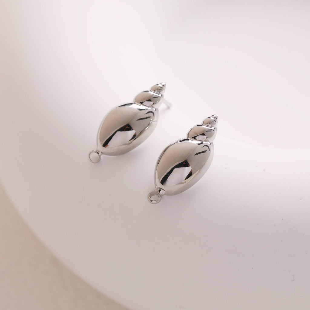 Conch-shaped Earrings Post With Loop, 18K Gold Plated, Nickel Free, Ear Stud Hypoallergenic Earring Findings GZ780