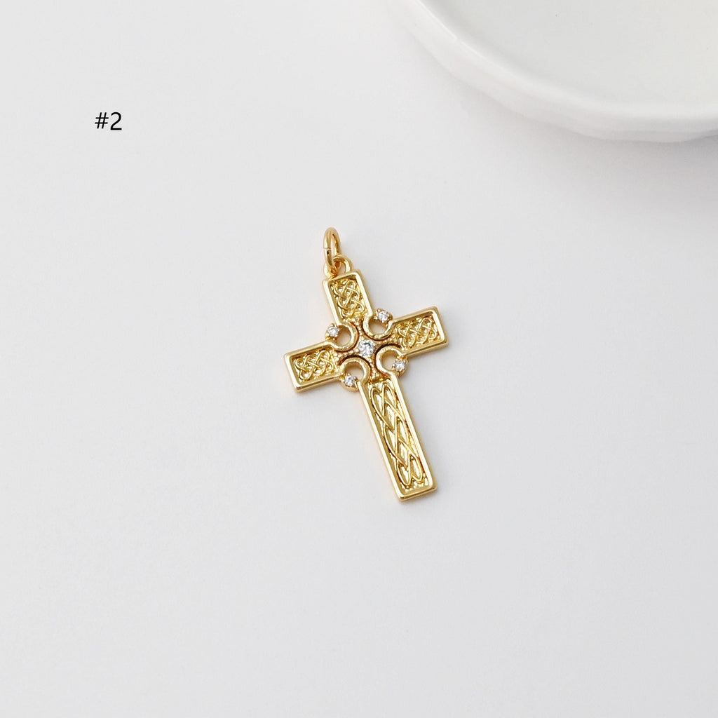 Dijes de cruz, colgante de cruz con pavé de circonitas, latón chapado en oro de 18 quilates, dijes para hacer collares, accesorios de joyería