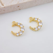 Load image into Gallery viewer, Cubic Crescent Moon Charm, 18K Gold Plated Moon Pendant, Clear Micro CZ Pave Horn Charms, Jewelry Findings S766