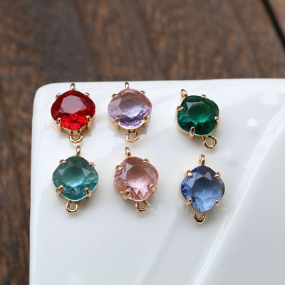 Round Shaped Crystal Connector, Glass Charm, 14K Gold Plated, Jewelry Making Findings HL045-F243