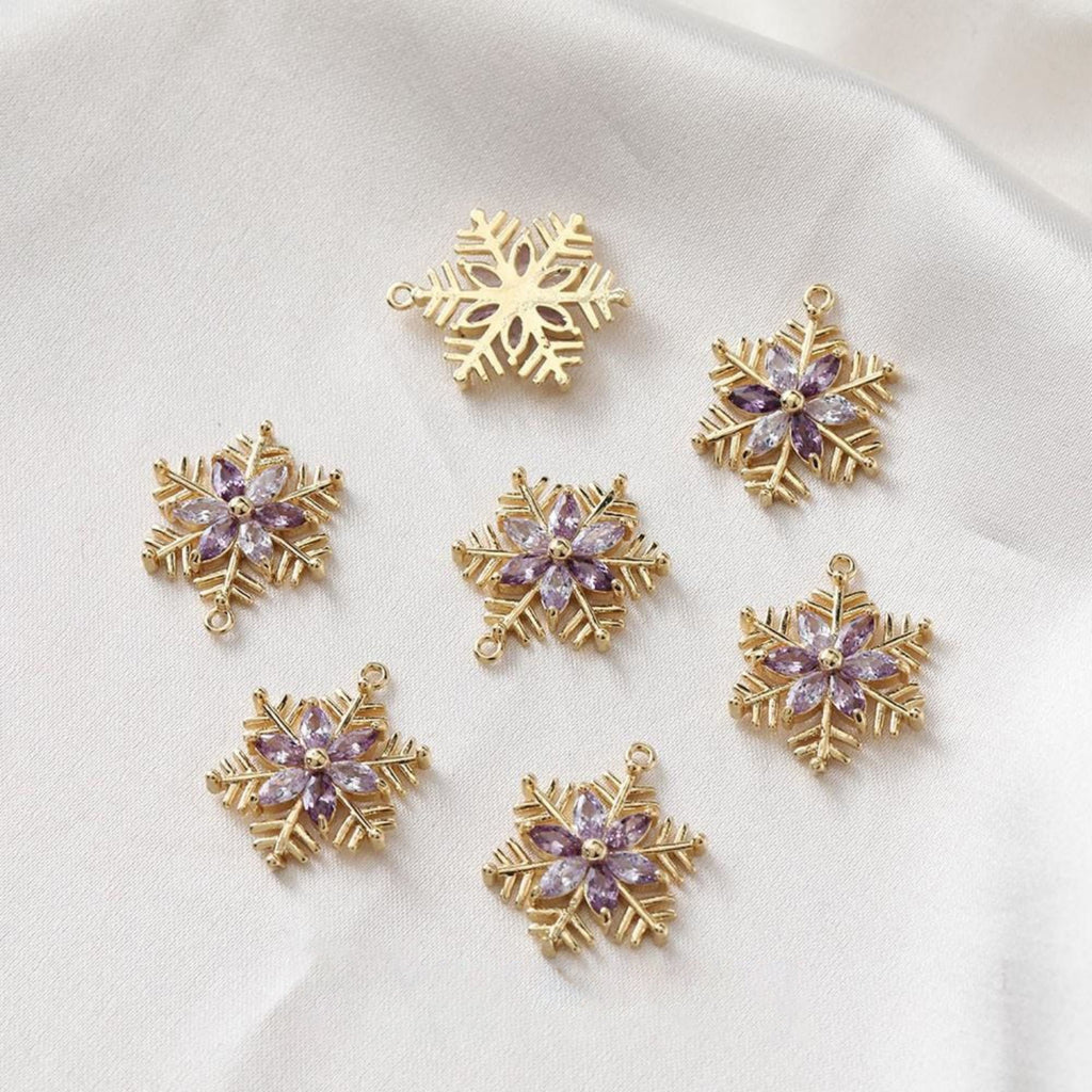 Snowflake Charm, Cubic Zircon Crystal Snowflake Pendant, CZ Earring Charms,  Real Gold Plated  Earring Charms, Jewelry Findings BB039-F015