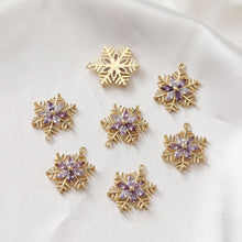 Load image into Gallery viewer, Snowflake Charm, Cubic Zircon Crystal Snowflake Pendant, CZ Earring Charms,  Real Gold Plated  Earring Charms, Jewelry Findings BB039-F015