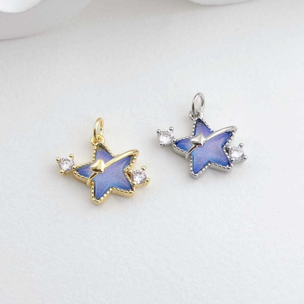 Crystal Tiny Star Charms, Cubic Zirconia Pave, 18K Gold/Silver Plated Star Pendant, Jewelry Findings S1295