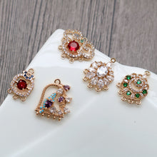 Load image into Gallery viewer, CZ Pave Geometric Flower Charm, Cubic Zircon Crystal Pendant, Multiple Holes, 14K Real Gold Plated, Jewelry Findings HL012-F192