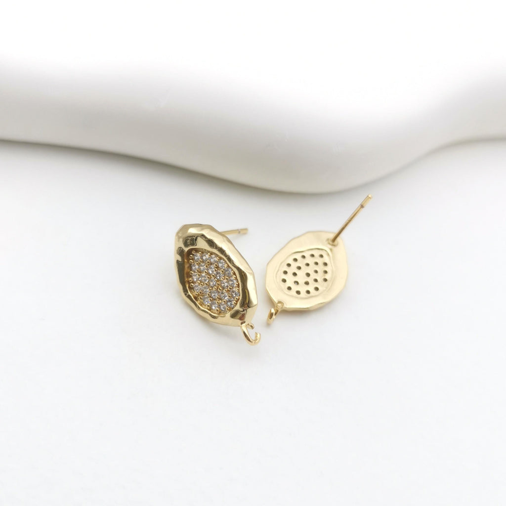Irregular Pave CZ Earring Post, 18K Gold/Silver Plated, S925 Silver Pin Nickel Free Earrings, Hypoallergenic Earring Findings S20748