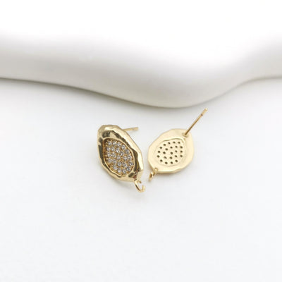 Irregular Pave CZ Earring Post, 18K Gold/Silver Plated, S925 Silver Pin Nickel Free Earrings, Hypoallergenic Earring Findings S20748