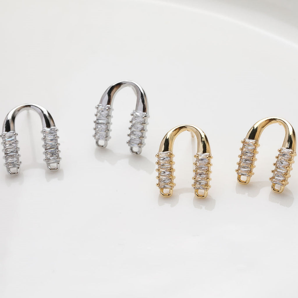 Poste para aretes en forma de U de oro de 14 quilates con dos presillas, pendientes de arco, pendientes de plata S925 sin níquel, accesorios hipoalergénicos GZ399