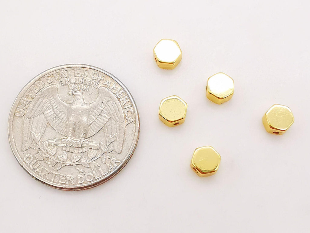 20 cuentas espaciadoras hexagonales de 5 mm, chapadas en oro de 18 quilates, ideales para hacer pulseras y collares, accesorios de joyería S222