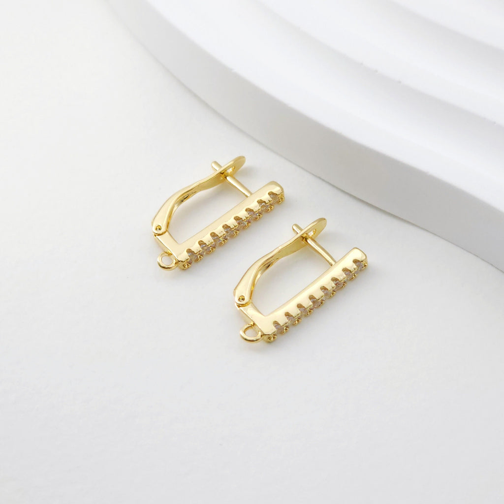 CZ Pave English lock with loop, Gold/Rhodium Plated Earring hoop, Hypoallergenic & Nickel-Free，DIY Handmade Earring Findings Supplies D0088