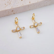 Load image into Gallery viewer, 2pcs Cross Charms, Clear Cubic Pave Cross Pendant, 18K Gold Plated, Necklace Making Charms, Jewelry Findings S713