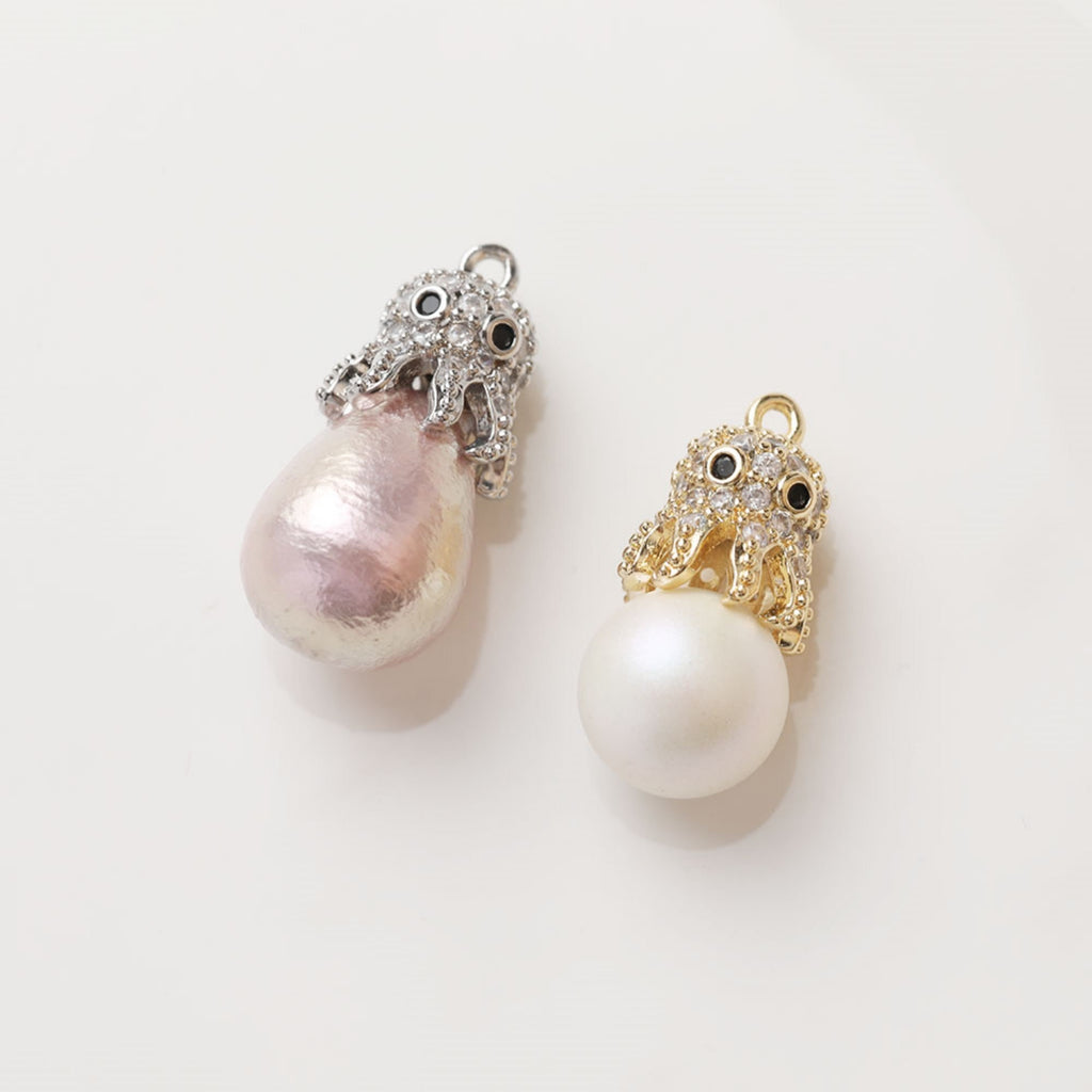 Zirconia Octopus Peg Bail Caps, 14K Gold Plated, Half Drilled Bead Caps, Pearl Bead Caps, Jewelry Making GZ350