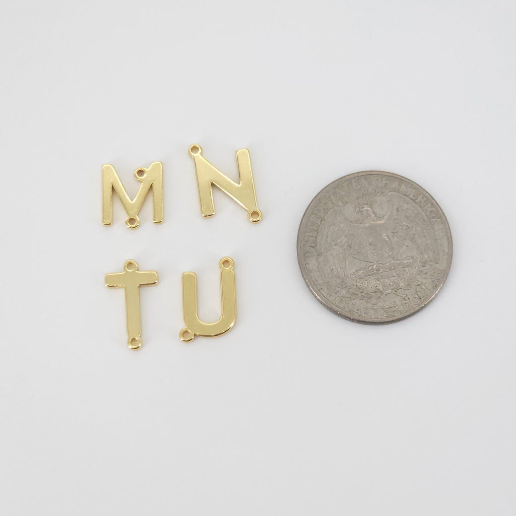 Cuentas con letras del alfabeto en oro brillante de 18 quilates, cuentas con iniciales, dijes de letras, huecos de doble cara, cuentas con iniciales para collar y pulsera S20682