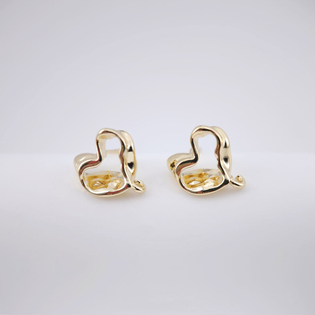 Irregular Heart Shape Post Earrings, Gold Earring Post with Loop, Hypoallergenic, Earring Findings, Handmade Earring Supplies D0046