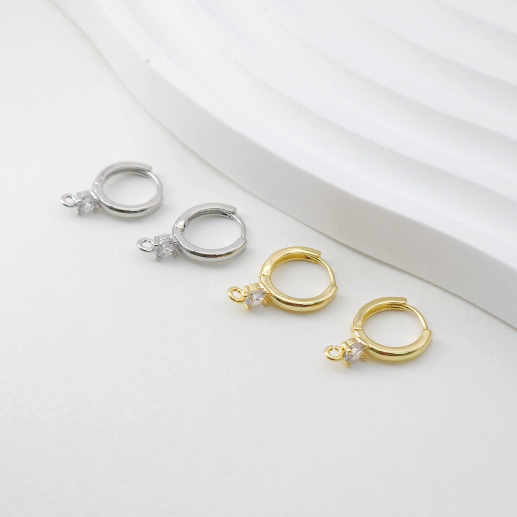 CZ Pave Earring Hoop, Gold Plated Huggie Hoop Earring with Loop, Huggie Hoops DIY Earring  Findings,Handmade Earring Supplies D0085